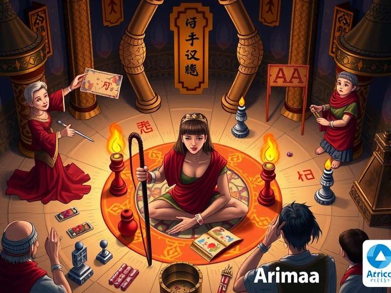 Arimaa board setup with intricate piece positioning demonstrating advanced strategy