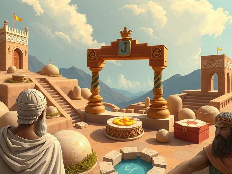 Arimaa board game pieces arranged in a strategic formation with biblical-style lighting
